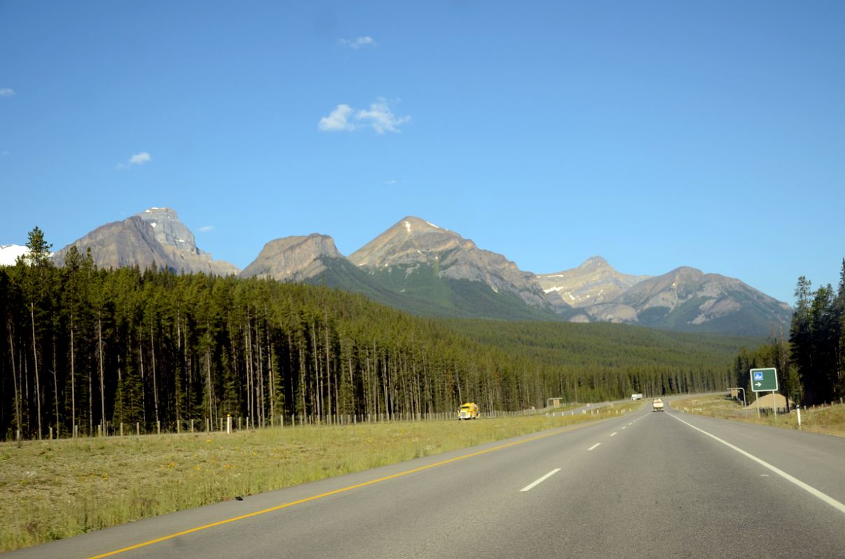 14 Sheol Mountain and Haddo Peak, Fairview Mountain, Mount Niblock, Mount St Piran The Beehive Morning From Trans Canada Highway Just Before Lake Louise on Drive From Banff in Summer